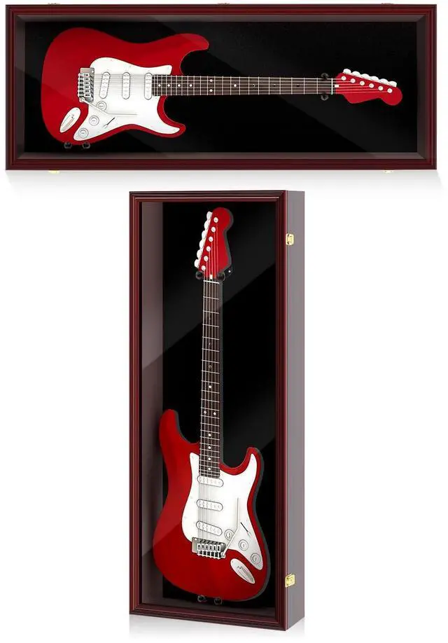 Main image of Electric/Acoustic Guitar Display Case Wall Mount Guitar Case Cabinet Shadow Box with Hanger Stand and Lock 98% UV Protection Acrylic Clear Door for Musician Collection(Red Brown,44'')