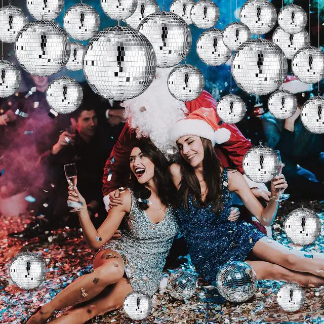 Alt view image 4 of 7 - 25 Pcs Disco Balls Decor Silver Mirror Disco Balls Hanging Decor Assorted Reflective Wedding Dance Music Festivals for Christmas Stage Club Ballroom Hall Prop (3.2'' 4'' 6'' 8'')