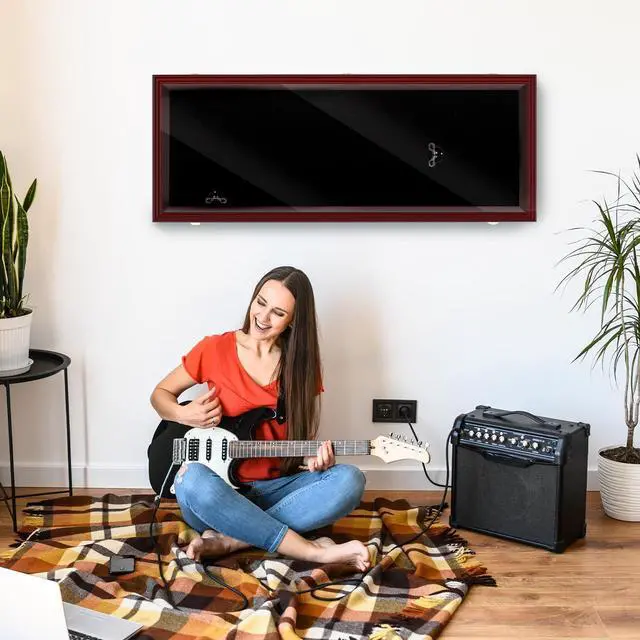 Alt view image 6 of 6 - Electric/Acoustic Guitar Display Case Wall Mount Guitar Case Cabinet Shadow Box with Hanger Stand and Lock 98% UV Protection Acrylic Clear Door for Musician Collection(Red Brown,44'')
