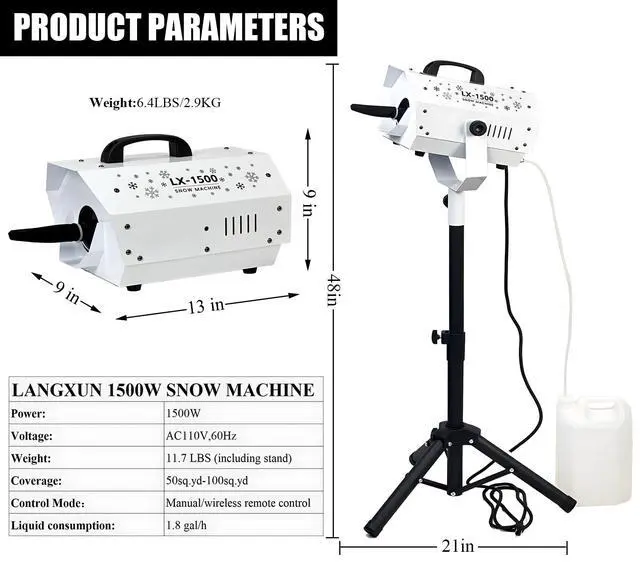 Alt view image 6 of 7 - 1500W Snow Machine with Manual & Wireless Remote Control | Large Output Snowmaking Machine for Indoor & Outdoors | Adjustable Snowflake Size | Perfect for Christmas, Weddings, and Parties