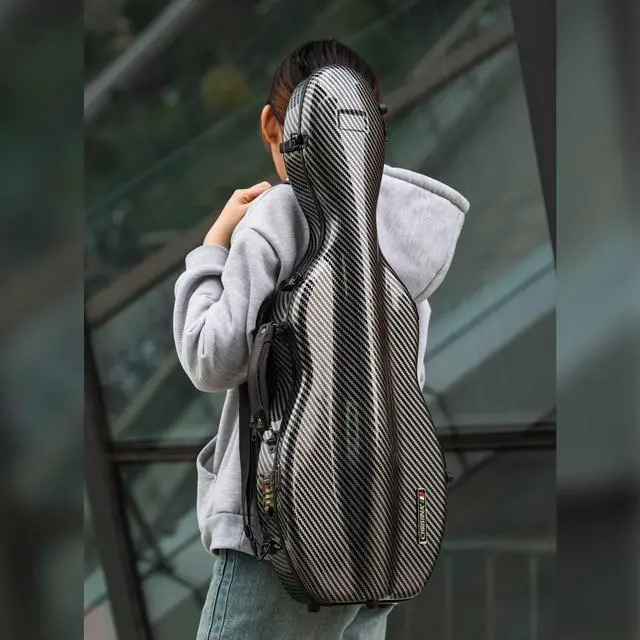 Main image of 4/4 Full Size Violin case High-Strength Carbon Fiber Pear-Shaped Violin Music Bag With Combination Lock and Extra Bag Black Violin Hard Case (VB-Random type-Black Stripe spot)