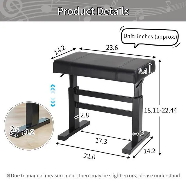Alt view image 2 of 7 - Hydraulic Lifting Piano Bench Height Adjustable Smooth | Keyboard Bench Heavy Duty Piano Stool with 23.62" x 14.17" PU Leather High-Density Sponge & Alloy Base, 2 Styles