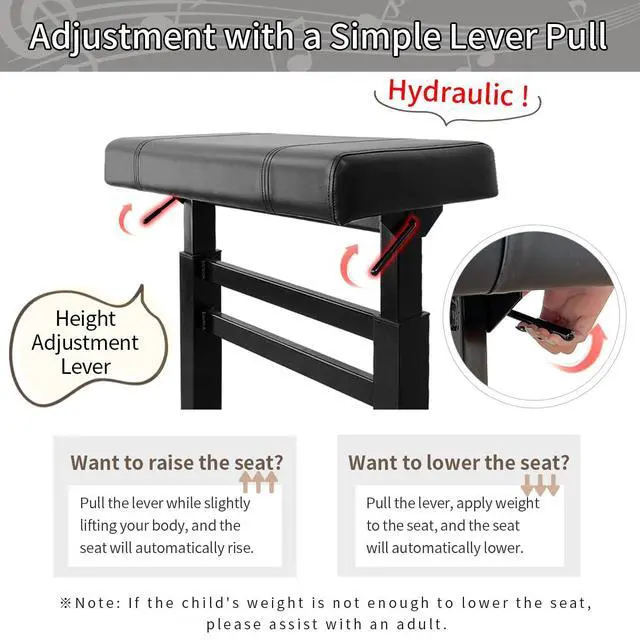 Alt view image 4 of 7 - Hydraulic Lifting Piano Bench Height Adjustable Smooth | Keyboard Bench Heavy Duty Piano Stool with 23.62" x 14.17" PU Leather High-Density Sponge & Alloy Base, 2 Styles