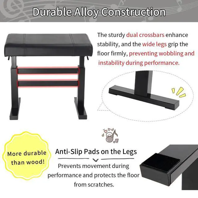 Alt view image 6 of 7 - Hydraulic Lifting Piano Bench Height Adjustable Smooth | Keyboard Bench Heavy Duty Piano Stool with 23.62" x 14.17" PU Leather High-Density Sponge & Alloy Base, 2 Styles
