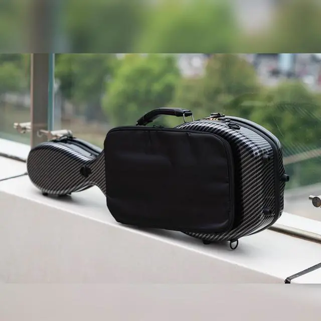 Alt view image 4 of 5 - 4/4 Full Size Violin case High-Strength Carbon Fiber Pear-Shaped Violin Music Bag With Combination Lock and Extra Bag Black Violin Hard Case (VB-Random type-Black Stripe spot)