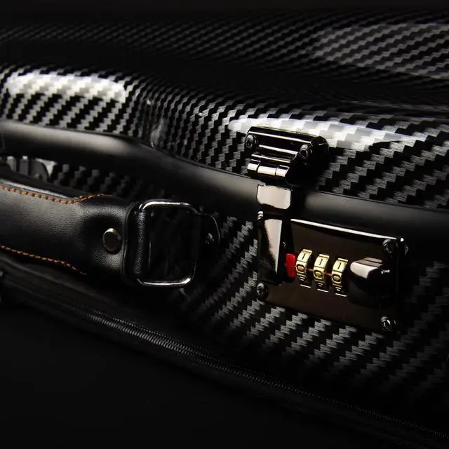 Alt view image 5 of 5 - 4/4 Full Size Violin case High-Strength Carbon Fiber Pear-Shaped Violin Music Bag With Combination Lock and Extra Bag Black Violin Hard Case (VB-Random type-Black Stripe spot)