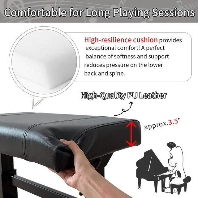 Alt view image 5 of 7 - Hydraulic Lifting Piano Bench Height Adjustable Smooth | Keyboard Bench Heavy Duty Piano Stool with 23.62" x 14.17" PU Leather High-Density Sponge & Alloy Base, 2 Styles