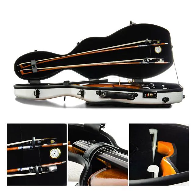 Alt view image 5 of 7 - 4/4 Full Size Violin Case - High-Strength Carbon Fiber Pear-Shaped Music Bag With Combination Lock and Extra Bag - White Violin Hard Case (VB-Random type-WhiteDot spot)