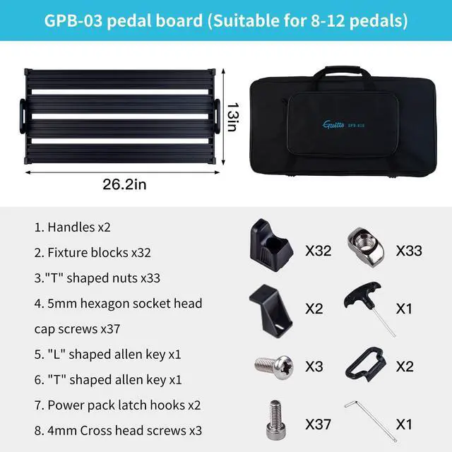 Alt view image 5 of 6 - Guitar Pedalboard, Secure Clip-On Design Aluminum Alloy Pedal Board with Carry Bag, No Adhesive Needed for Effects Pedals, for Gigs and Rehearsals, GPB-03 Large