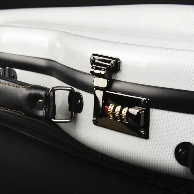 Alt view image 7 of 7 - 4/4 Full Size Violin Case - High-Strength Carbon Fiber Pear-Shaped Music Bag With Combination Lock and Extra Bag - White Violin Hard Case (VB-Random type-WhiteDot spot)