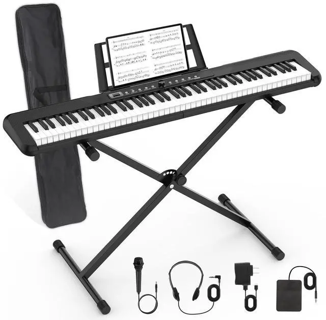 Main image of 88 Key Piano Keyboard, Semi Weighted Electronic Digital Piano with Music Stand, Power Supply, Sustain Pedal, Bluetooth, Stand, MIDI, for Beginner Professional at Home, Stage