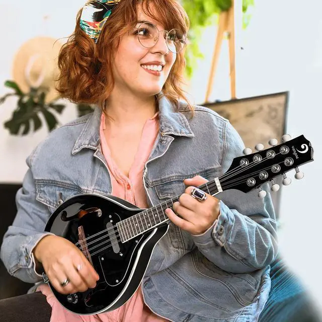 Alt view image 2 of 7 - Mandolin Instrument Mahogany Acoustic Electric A Style Mandolin Musical Instrument for Beginner Adults Teens Kids, Black