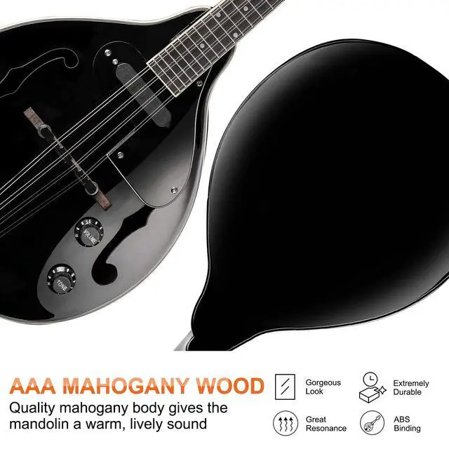 Alt view image 3 of 7 - Mandolin Instrument Mahogany Acoustic Electric A Style Mandolin Musical Instrument for Beginner Adults Teens Kids, Black