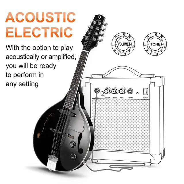 Alt view image 4 of 7 - Mandolin Instrument Mahogany Acoustic Electric A Style Mandolin Musical Instrument for Beginner Adults Teens Kids, Black