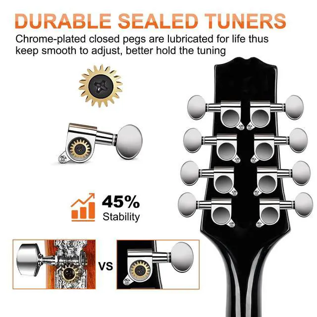 Alt view image 5 of 7 - Mandolin Instrument Mahogany Acoustic Electric A Style Mandolin Musical Instrument for Beginner Adults Teens Kids, Black