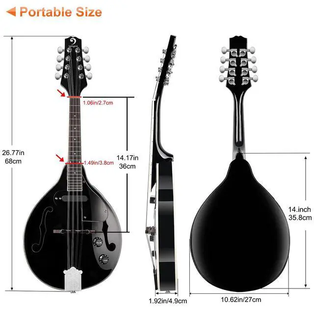 Alt view image 7 of 7 - Mandolin Instrument Mahogany Acoustic Electric A Style Mandolin Musical Instrument for Beginner Adults Teens Kids, Black