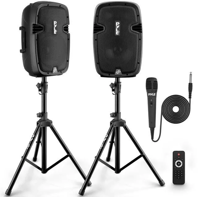 Main image of Wireless Portable PA Speaker System - 1000W High Powered Bluetooth Compatible Active + Passive Pair Outdoor Sound Speakers W/USB SD MP3 AUX - 35mm Mount, 2 Stand, Microphone, Remote