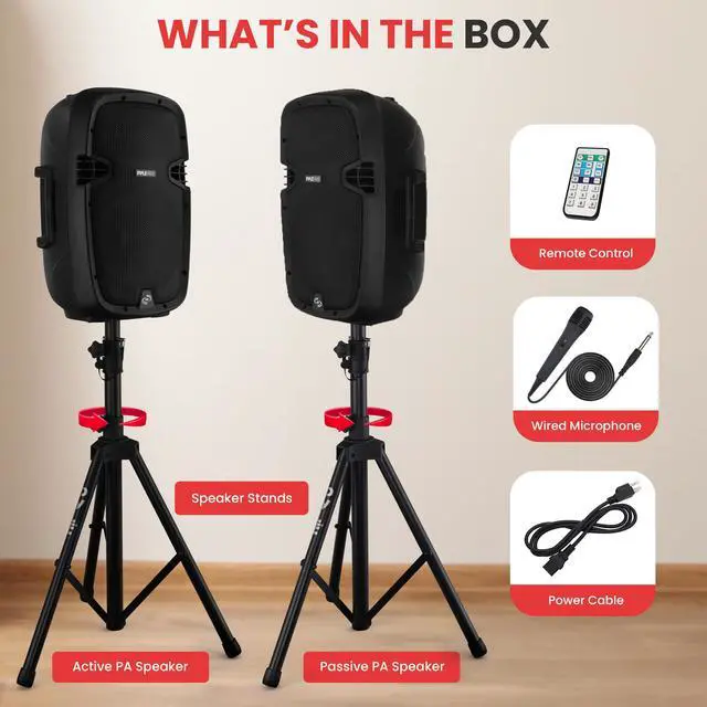 Alt view image 2 of 7 - Wireless Portable PA Speaker System - 1000W High Powered Bluetooth Compatible Active + Passive Pair Outdoor Sound Speakers W/USB SD MP3 AUX - 35mm Mount, 2 Stand, Microphone, Remote