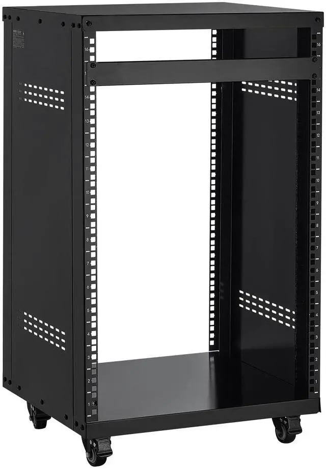 Main image of 16U AV Rack, Recording Studio Rack Cabinet, Open Frame Server Rack with Locking Caster Wheels, Removable Side Panels & Vent Design for 19" Network, Audio, Video, IT & Network Equipment Mounting