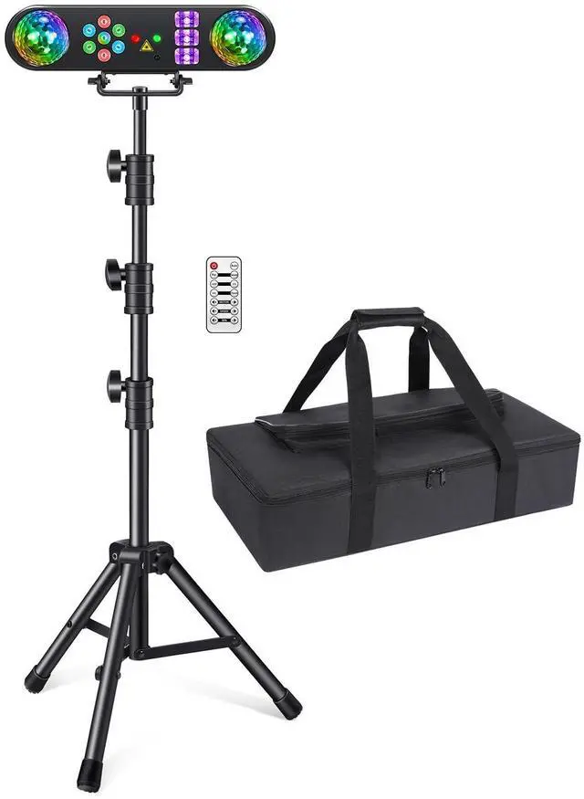 Main image of DJ Lights with Stand, 5 in 1 LED Party Bar Light Sound Activated DJ Stage Light Package, Rotating Disco Ball,Multiple Pattern Effect,UV & Strobe,Indoor for Wedding Gig Live Band Club Show Event