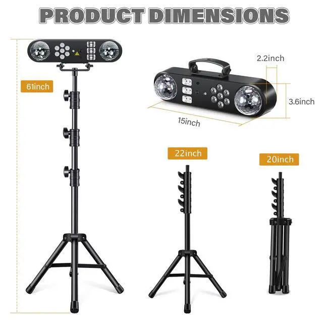 Alt view image 4 of 7 - DJ Lights with Stand, 5 in 1 LED Party Bar Light Sound Activated DJ Stage Light Package, Rotating Disco Ball,Multiple Pattern Effect,UV & Strobe,Indoor for Wedding Gig Live Band Club Show Event