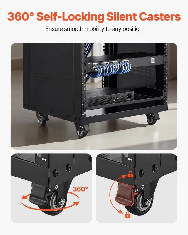 Alt view image 5 of 7 - 16U AV Rack, Recording Studio Rack Cabinet, Open Frame Server Rack with Locking Caster Wheels, Removable Side Panels & Vent Design for 19" Network, Audio, Video, IT & Network Equipment Mounting