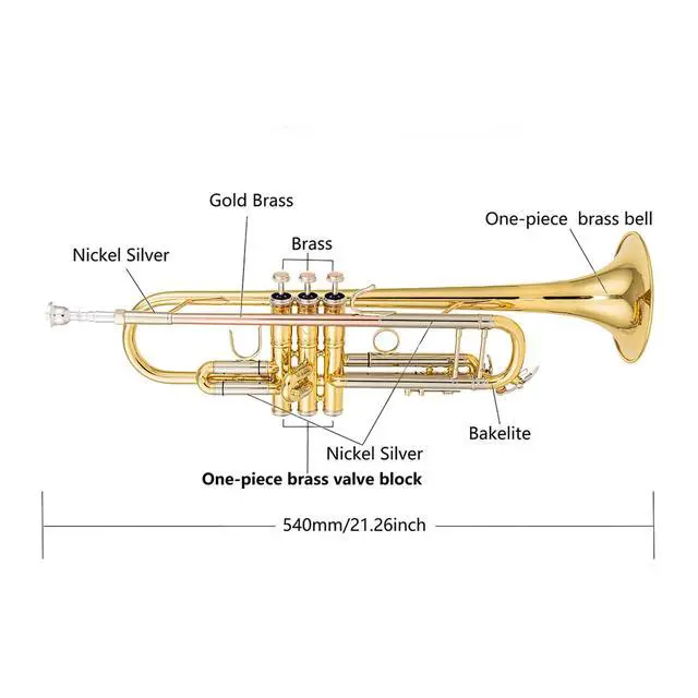 Alt view image 2 of 7 - Bb trumpets red gold brass leadpipe mouthpipe advanced student professional trumpet Musical Instruments For Beginner Adults (710 gold brass)