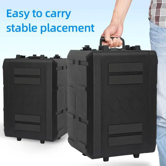 Alt view image 3 of 5 - 6U Rack Case Shallow 12" Depth, 19" Rackmount Flight Cases Easy Installation Portable Carry Watertight Dust Proof 2 Space Shockproof Mount Racks with Microphone Compartments Space Saving