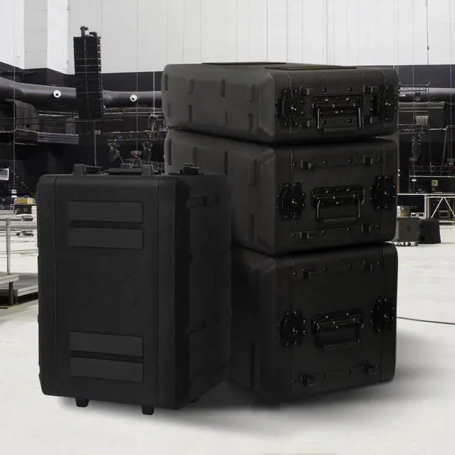 Alt view image 5 of 5 - 6U Rack Case Shallow 12" Depth, 19" Rackmount Flight Cases Easy Installation Portable Carry Watertight Dust Proof 2 Space Shockproof Mount Racks with Microphone Compartments Space Saving
