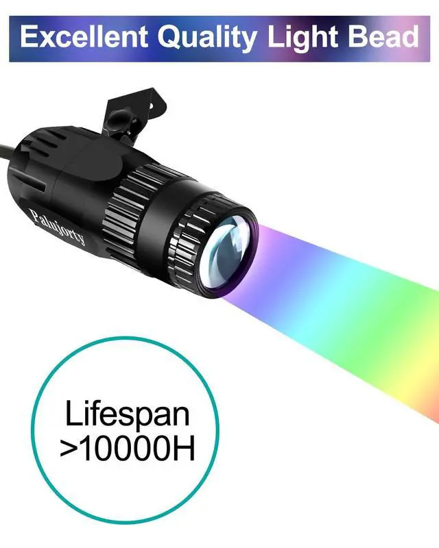 Alt view image 3 of 6 - 3 Pack Disco Ball Spotlight, 15W RGB Pinspot Light with Remote, 320° Rotation, 10+ Color Effects, 65" Cord for Ceiling, Stage, Club, Party
