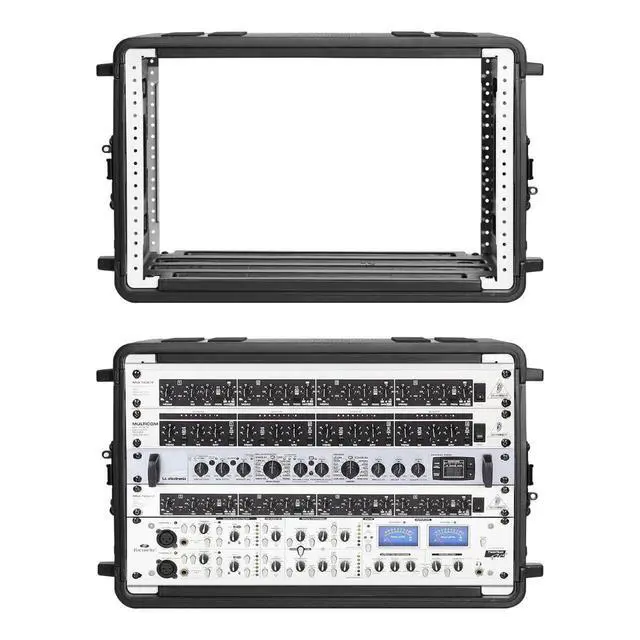 Alt view image 4 of 5 - 6U Rack Case Shallow 12" Depth, 19" Rackmount Flight Cases Easy Installation Portable Carry Watertight Dust Proof 2 Space Shockproof Mount Racks with Microphone Compartments Space Saving
