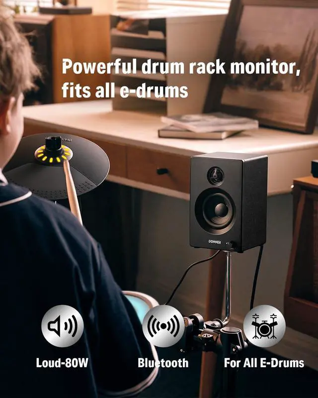 Alt view image 3 of 7 - Electric Drum Amplifier 20Watt, Wireless Bluetooth Electronic Drum Amp with 3" and 0.75" Dual Drivers, Mini Rack-Mountable Monitor Speaker DDA-20SE 80W Peak, Portable for Home Practice