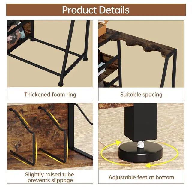 Alt view image 5 of 7 - Record Player Stand, 3 Tier Guitar Stand for Acoustic, Electric Guitar, Bass Stand, Vinyl Record Storage Up to 200 Albums, Brown Records Shelf for Living Room Bedroom (Rustic Brown)