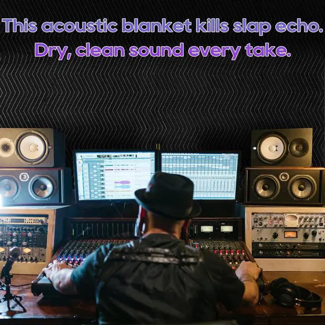 Alt view image 2 of 7 - 2 Pcs Large Sound Dampening Blanket 48" x 80", 850GSM Acoustic Sound Blanket with Grommets,Heavy Duty Studio Sound Absorption Blankets,Acoustic Blanket Noise Reduce,Light Blocker,Moving Blankets