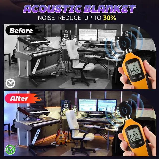 Alt view image 7 of 7 - 2 Pcs Large Sound Dampening Blanket 48" x 80", 850GSM Acoustic Sound Blanket with Grommets,Heavy Duty Studio Sound Absorption Blankets,Acoustic Blanket Noise Reduce,Light Blocker,Moving Blankets