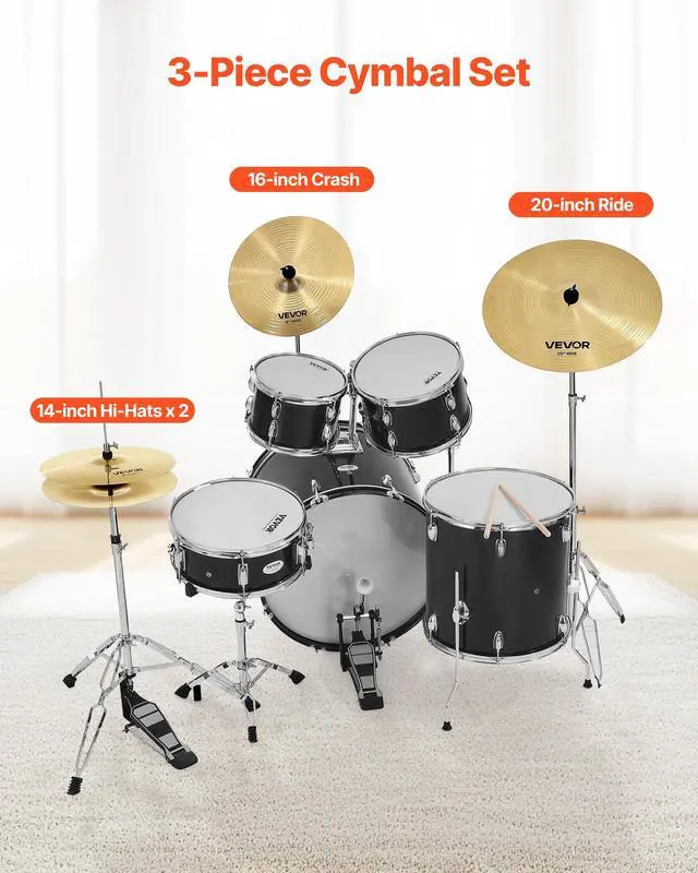 Alt view image 2 of 7 - Cymbal Pack, 3 Pieces Cymbals for Drum Set, Alloy Cymbals Drum Set Includes 14-inch Hi-Hats, 16-inch Crash, 20-inch Ride, Drumsticks & Cymbal Bag, Alloy Cymbal Pack for Drummer, Bright Copper