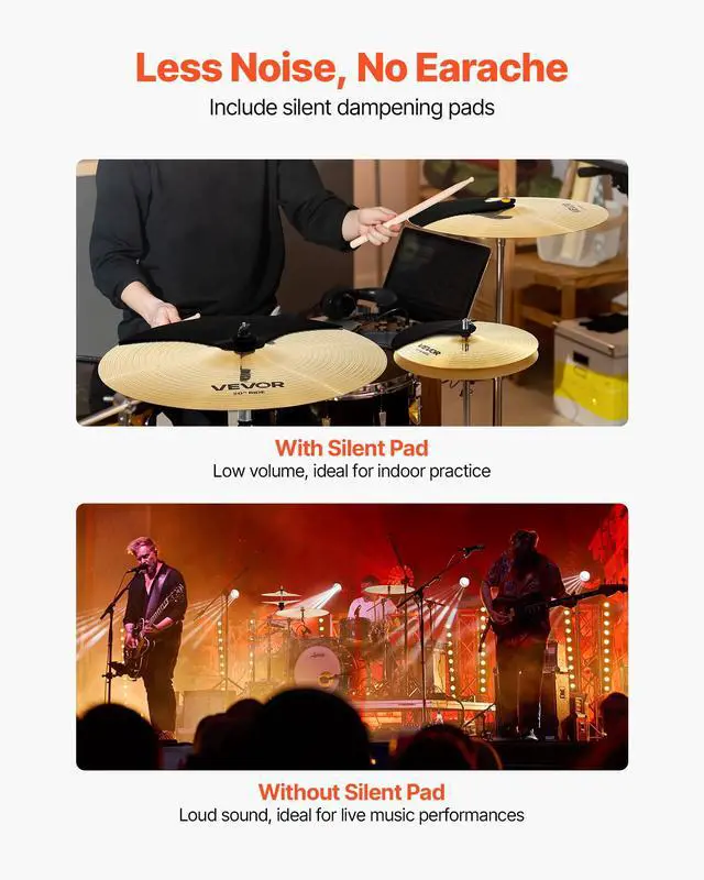 Alt view image 4 of 7 - Cymbal Pack, 3 Pieces Cymbals for Drum Set, Alloy Cymbals Drum Set Includes 14-inch Hi-Hats, 16-inch Crash, 20-inch Ride, Drumsticks & Cymbal Bag, Alloy Cymbal Pack for Drummer, Bright Copper