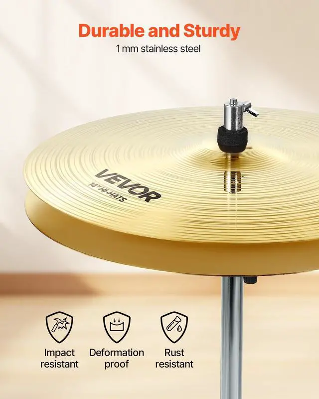 Alt view image 5 of 7 - Cymbal Pack, 3 Pieces Cymbals for Drum Set, Alloy Cymbals Drum Set Includes 14-inch Hi-Hats, 16-inch Crash, 20-inch Ride, Drumsticks & Cymbal Bag, Alloy Cymbal Pack for Drummer, Bright Copper