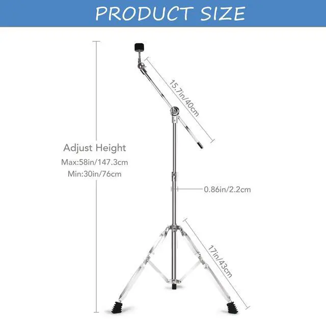 Alt view image 3 of 6 - Hi Hat Stand + Boom Cymbal Stand Set for Crash, Ride, Splash Cymbal | Upgraded 3-Leg Adjustable Hi-Hat Cymbal Stand with Smooth Pedal, Adjustable Boom Cymbal Stand for Drum Hardware