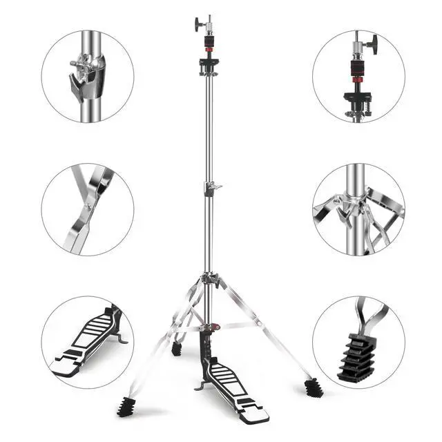 Alt view image 4 of 6 - Hi Hat Stand + Boom Cymbal Stand Set for Crash, Ride, Splash Cymbal | Upgraded 3-Leg Adjustable Hi-Hat Cymbal Stand with Smooth Pedal, Adjustable Boom Cymbal Stand for Drum Hardware