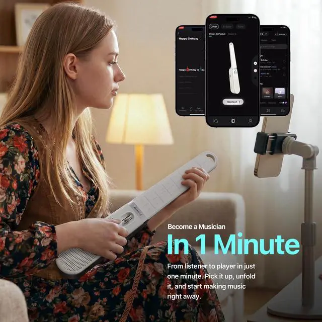 Alt view image 3 of 7 - Enya Pocket Guitar with 15 Instrument Tones & Built-in Speaker | 0.8KG Foldable & Portable,APP Control,Stringless Smart Guitar for Travel,Music Instument for Beginners and Adults,Muisc Gift
