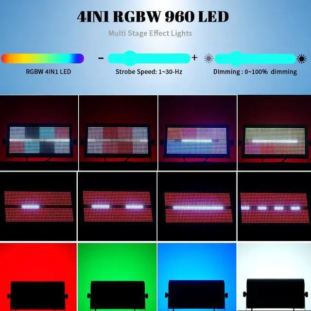 Alt view image 6 of 7 - 500W RGBW LED Strobe Light, DMX512 Stage Blinder | 960 LEDs, 8-Segment Pixel Control, Wash Effect, Sound Activated for DJ Gigs, Clubs, Parties, Weddings and Stage Events