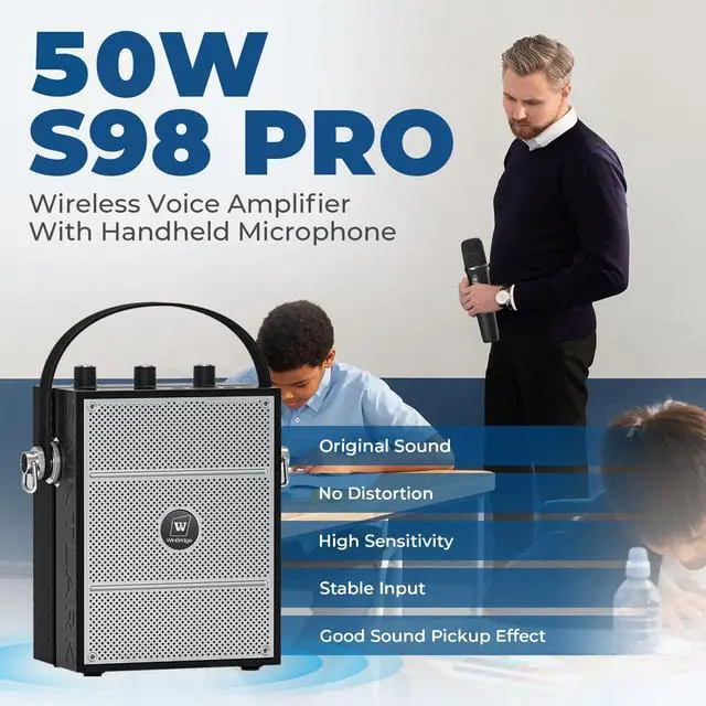 Alt view image 2 of 7 - 50W Wireless Voice Amplifier with Handheld Microphone S98 Pro | Portable Bluetooth Speaker Microphones for Teachers Events,Wireless Karaoke Mic for Singing,PA System with Echo Sound Effects