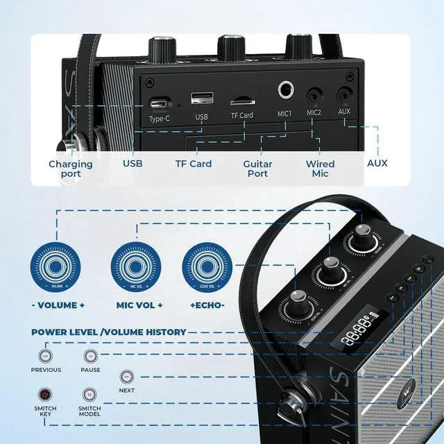 Alt view image 7 of 7 - 50W Wireless Voice Amplifier with Handheld Microphone S98 Pro | Portable Bluetooth Speaker Microphones for Teachers Events,Wireless Karaoke Mic for Singing,PA System with Echo Sound Effects