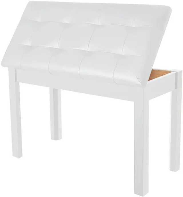 Main image of Piano Bench with Padded Cushion and Storage Compartment for Music Books,Solid Wood Keyboard Bench Duet Piano Bench,White Piano Stool,29.13''x12.99''x18.11 Inches