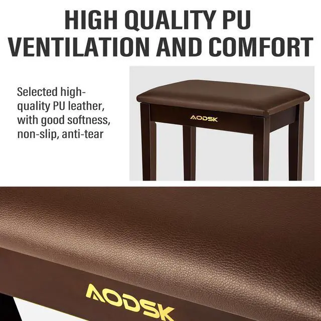 Alt view image 4 of 4 - Piano Bench with Cushion,Solid Wood Keyboard Bench Piano Chair Piano Seat,Brown Piano Stool,13.21 x 21 x 18.2 Inches