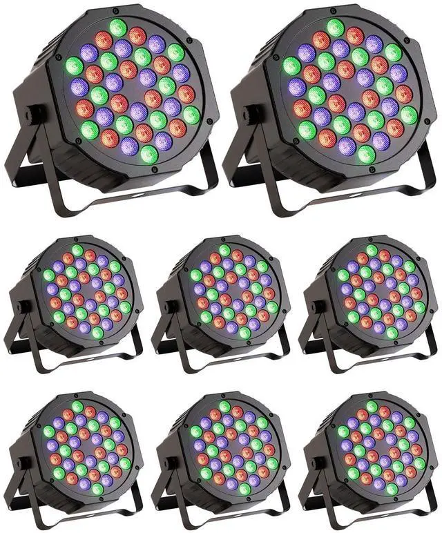 Main image of LED Par Lights 36 LED Stage Lights 7 Modes RGB DJ Lights with Sound Activated Remote and DMX Control DJ Uplighting for Birthday Party Events Wedding Christmas Stage Lighting (8 Packs)