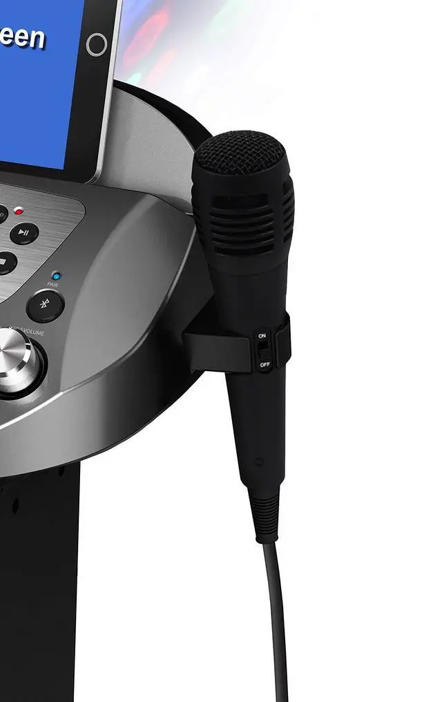Alt view image 5 of 6 - KS829-B Bluetooth Karaoke Machine l Pedestal Design w/Light Show l 4 Built-in Speakers & 2 Tweeters l Two USB for Bluetooth / MP3 Record & Playback l Disco Ball Effect l Two Microphones