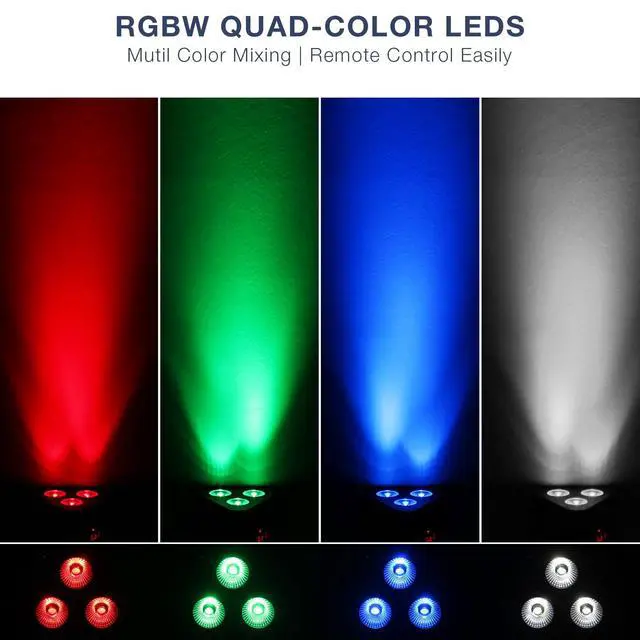 Alt view image 2 of 7 - Battery Powered Stage Par Lights, 4IN1 RGBW Full Color LED | Rechargeable Uplights, 6H All-Color Runtime, Remote & DMX Control, for DJ Event Live Show Wedding Party Church
