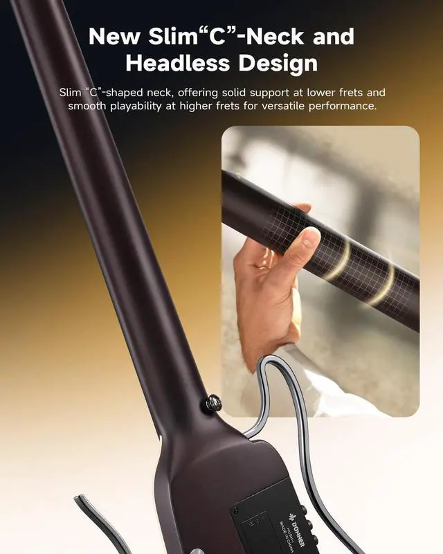 Alt view image 6 of 7 - HUSH I EVO2 Acoustic Electric Travel Guitar Portable Headless Quiet Practice Guitar, Ultra-Light, Mahogany Body with Built-in Tuner, Detachable Stands & Headphone Jack - Sunburst